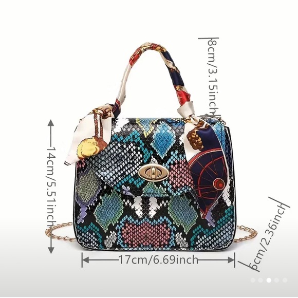 ๐โจ Gorgeous Snake Skin Pattern Satchel Bag with Scarf Decor - Stand Out - Picture 3 of 7